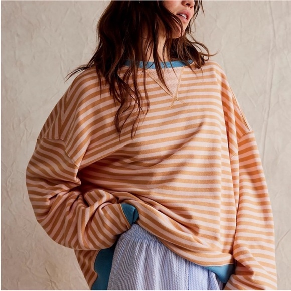 Free People Classic Striped Oversized Crewneck - Picture 1 of 11